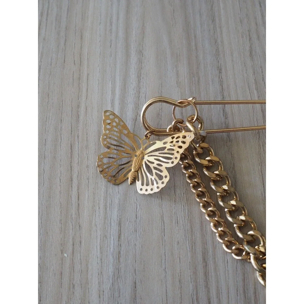Gold Butterfly Safety Pin Chain Brooch Y2K Cottagecore Punk Jewelry Fairycore